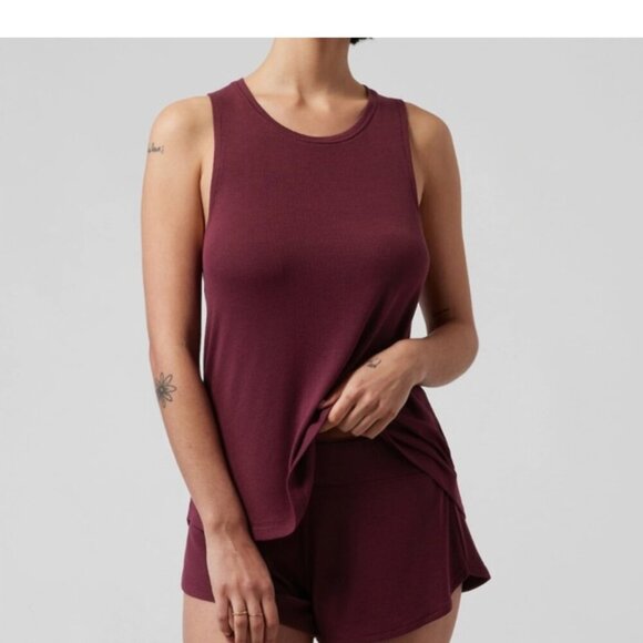 Athleta | Well Rested Rib Sleep Set In Deep Burgundy - Picture 2 of 10